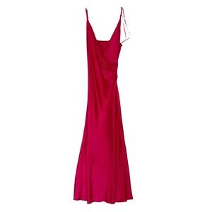 Zara womens satin maxi slip dress XS spaghetti strap sexy mob wife mid slit